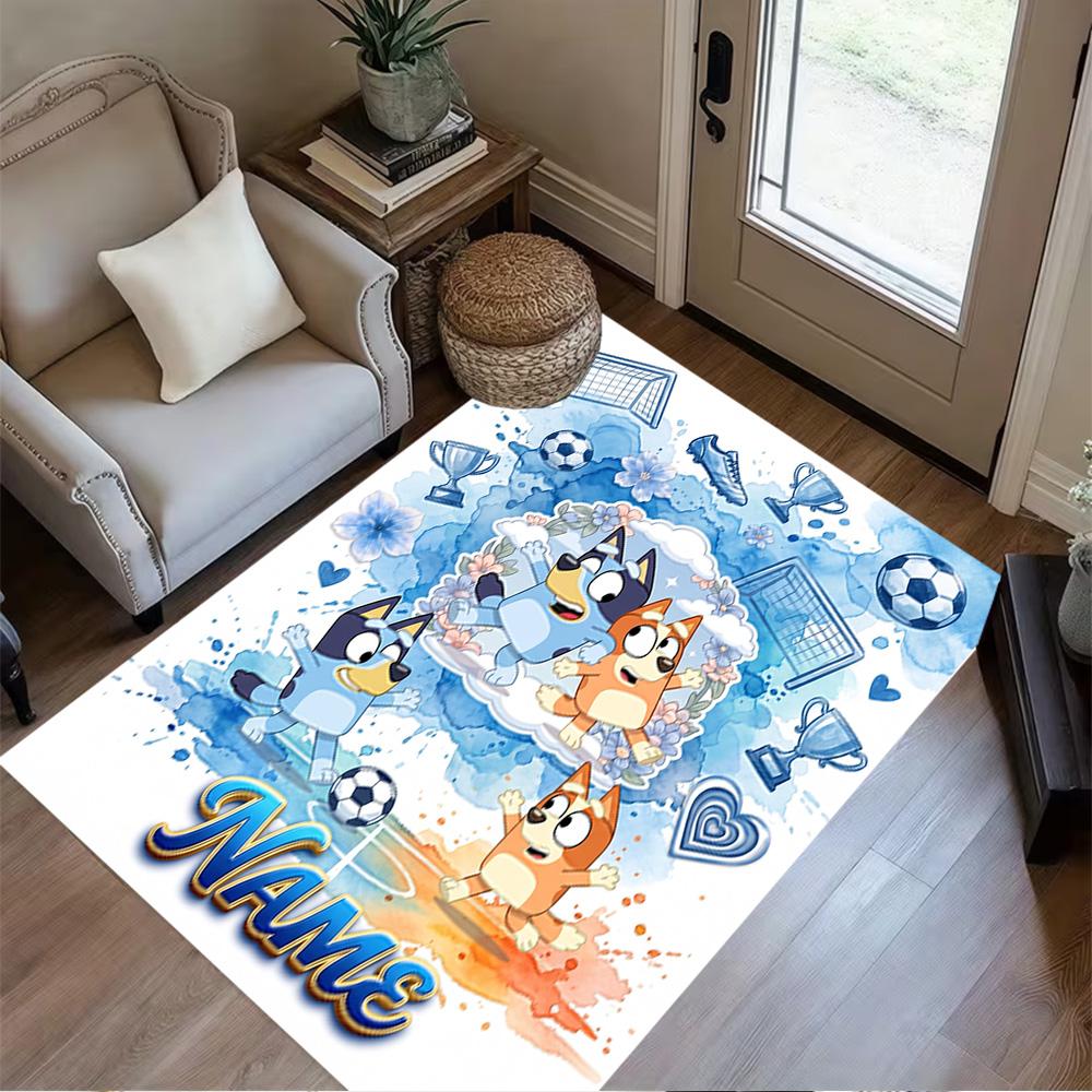 Soccer Fun Bluey Personalized Name Floor Rug Office Rug Perfect for Balcony Game Room Hallway Dormitory Anti-slip Rug Anime Office Decor Spiritual Gif