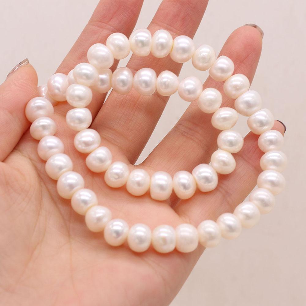 36cm Strand 9-10mm White Natural Freshwater Coin Pearls Spacer Beads DIY Earring Necklace Bracelet Parts 1String/9-10mm-36cm