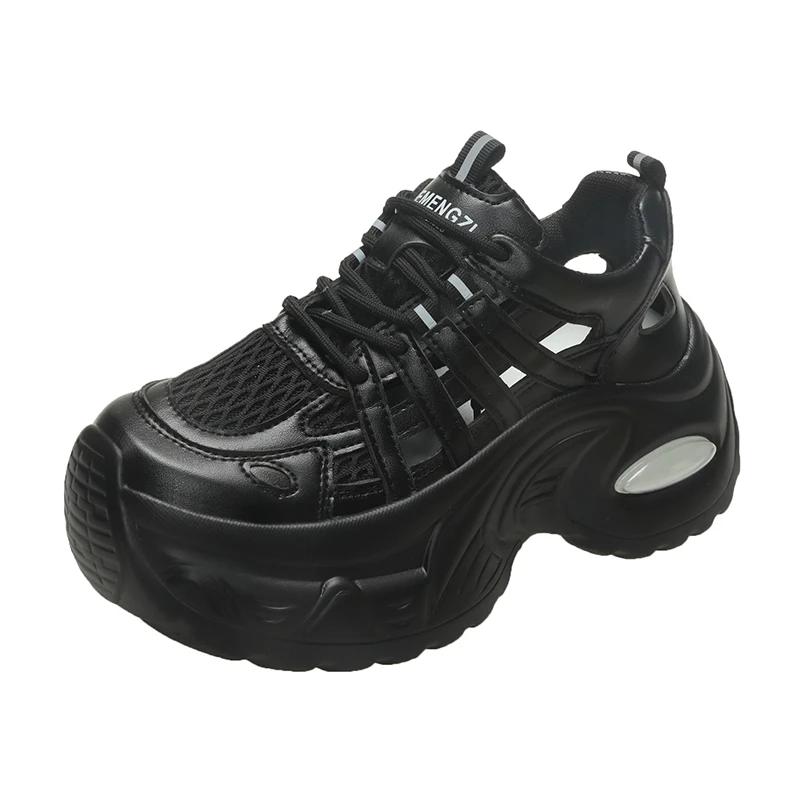 Fashion 7CM Women Breathable Mesh Sports Sneakers Summer Casual Shoes Wedge Heels Comfortable Casual Footwear Hollow out Leather Sandals