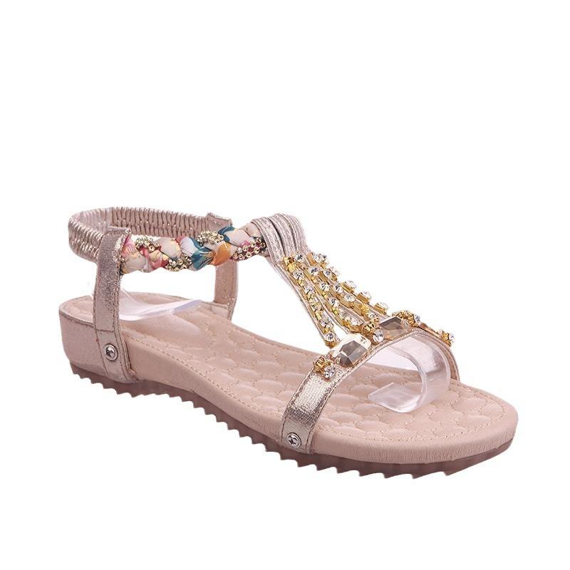 Fairy wind soft-soled sandals female summer flats 2025 new non-slip versatile rhinestone bohemian