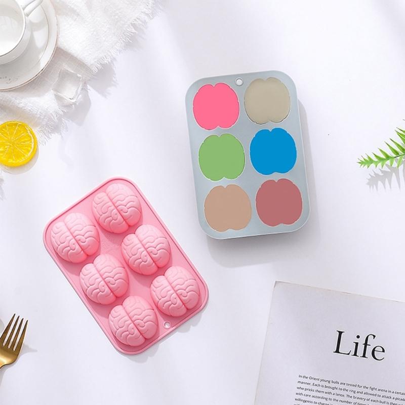 6 Cavity Brain-Shaped Fondant Mold Biscuits Mold DIY Cartoon Baking Mold Birthday Cookie Tools Cake Decorating Tools