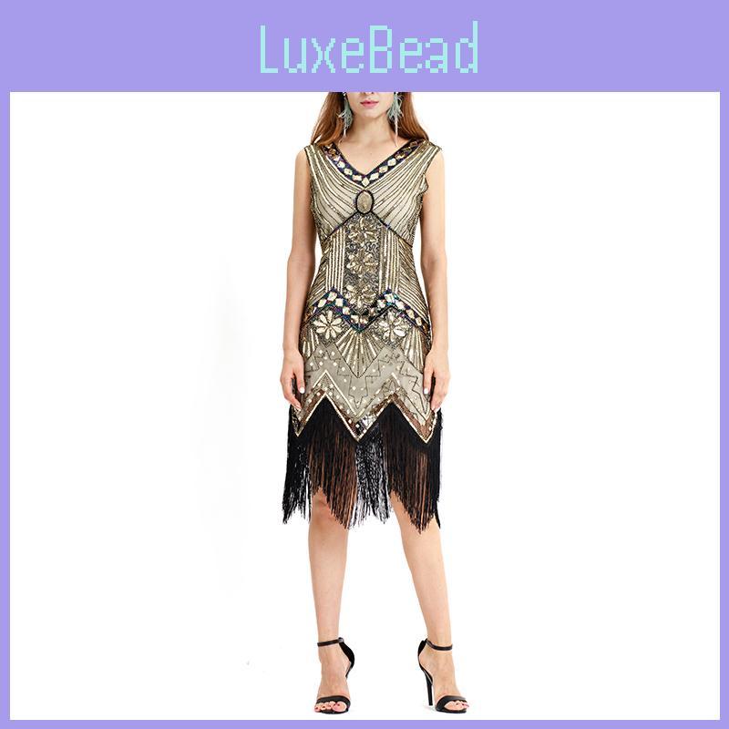 Elegant Gatsby Flapper Beaded Vintage Fringe Sequin Sleeveless Women Party Dresses For Timeless Style