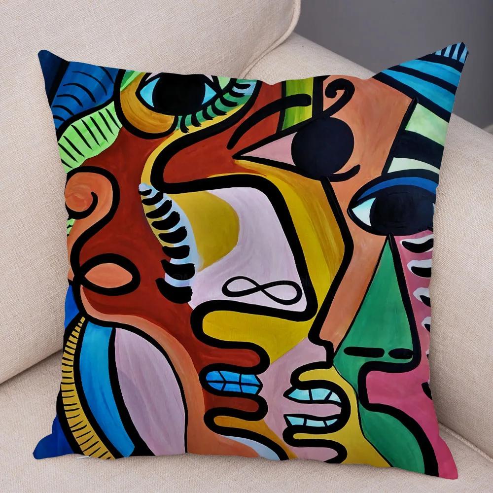 Abstract Painting Cushion Cover Decoration Nordic Style Colorful Cartoon Girl Pillowcase Sofa Home