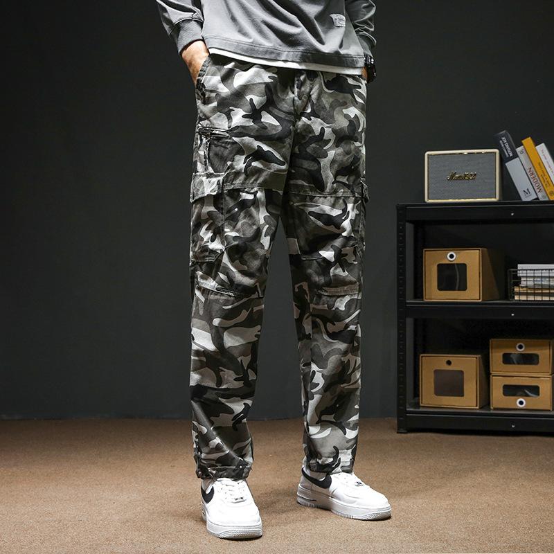 Salopette da uomo larga dritta multi tasca pantaloni casual allenamento outdoor pantaloni sportivi cotone comfort