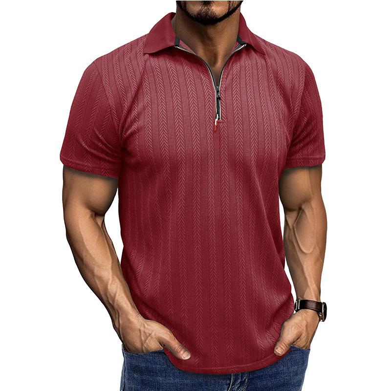 New Summer Men's Short-sleeved Jacquard Polo Shirt Lapel Zipper T-shirt Versatile Casual Loose Top