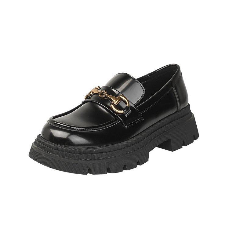 Originale schwarze kleine Lederschuhe für Damen 2025 Britischer Stil Retro vielseitige Plateau-Slipper für Damen, bequeme weichsohlige Einzelschuhe für w