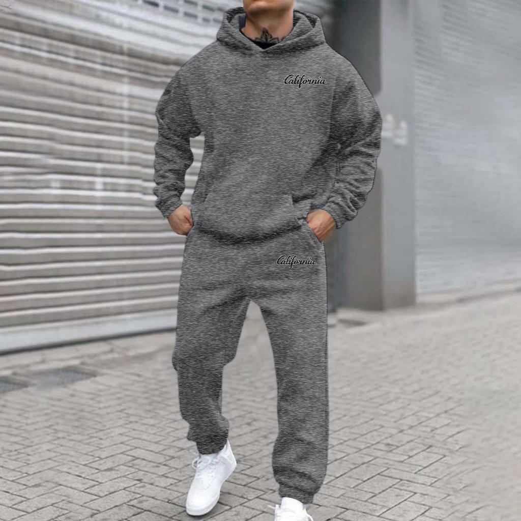 Men's And Women's Street Velvet Hooded Printed Sweatshirt Hoodie Trousers Suit