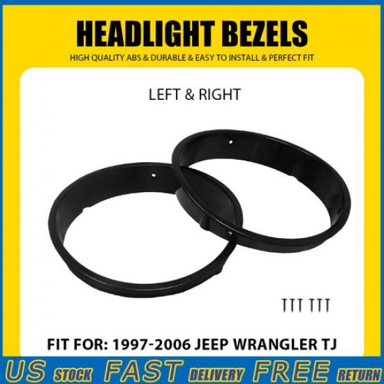 

Black Headlight Bezel Cover Set for Jeep Wrangler TJ 1997-2006 Headlamp ert V