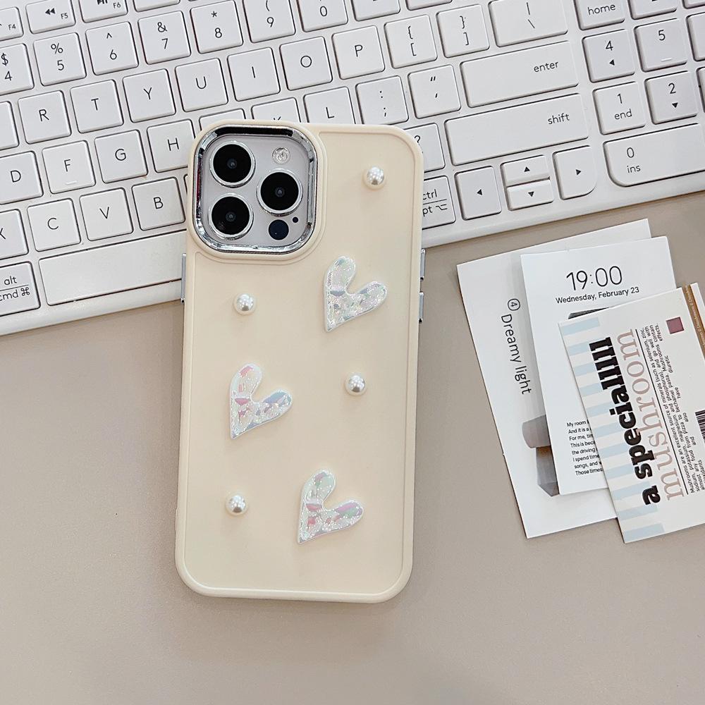 Milk White Pearl Love 14 Apple 17 Mobile Phone Case Iphone 13 Three Dimensional 11 Suitable for 15 Small Fragrance 16promax