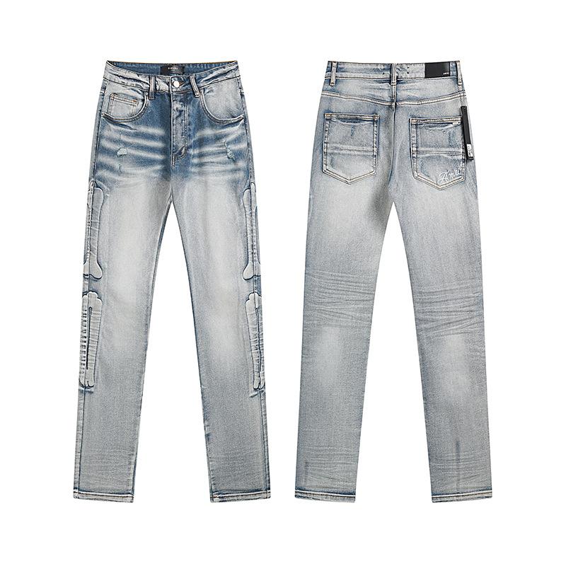Purple Brand Ink Printing Meichao High Street Retro Ripped Casual Trend Denim Horn Pants Small Feet