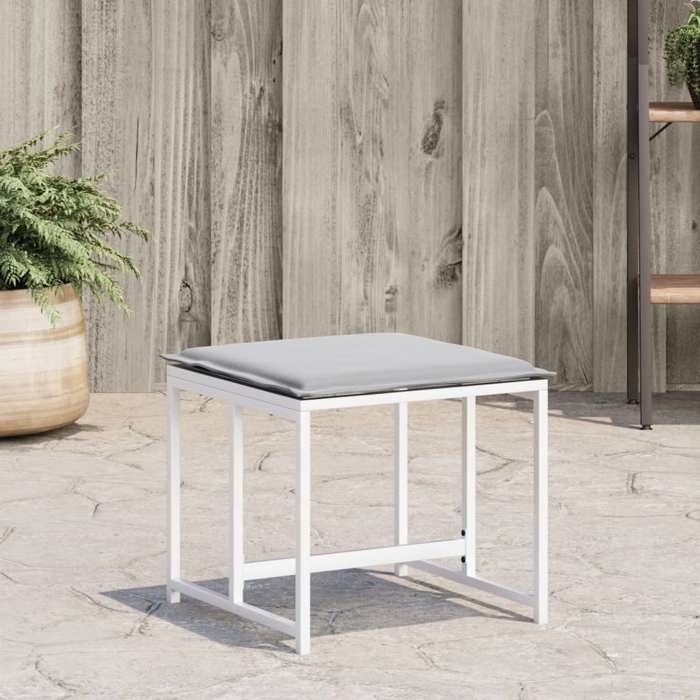 VidaXL Tabourets de jardin avec coussins 4pcs blanc acier et textilène, siège de jardin, tabouret d'extérieur, siège cube, 4008588