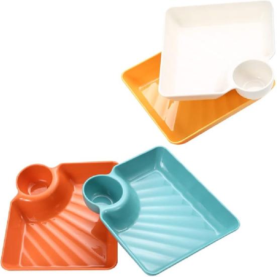 4Pcs Sushi Plates with Dipping Saucer, 7.2 Inch Japanese Style Dumpling Plates for Appetizer, Dessert, Salad, Snacks, French Fries, Microwave and