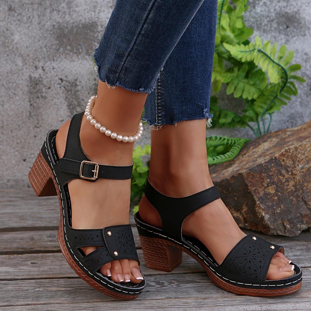 2025 new foreign trade one-word with wedge heel sandals women's shoes large size fish mouth wedge heel platform sandals
