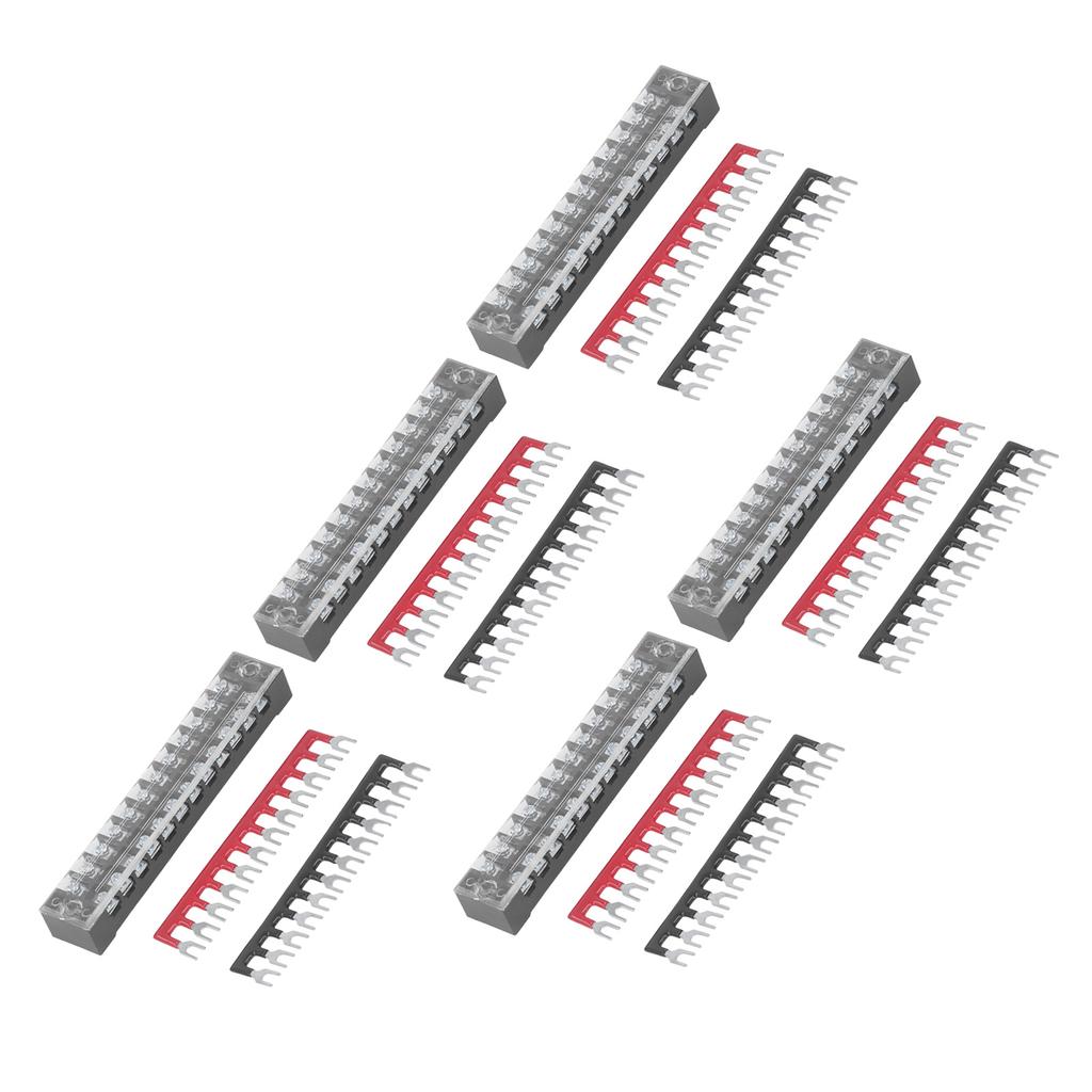 5 Pack 12 Position Power Terminal Block Connector with Jumper Block Terminal Strip Set 15A 600V