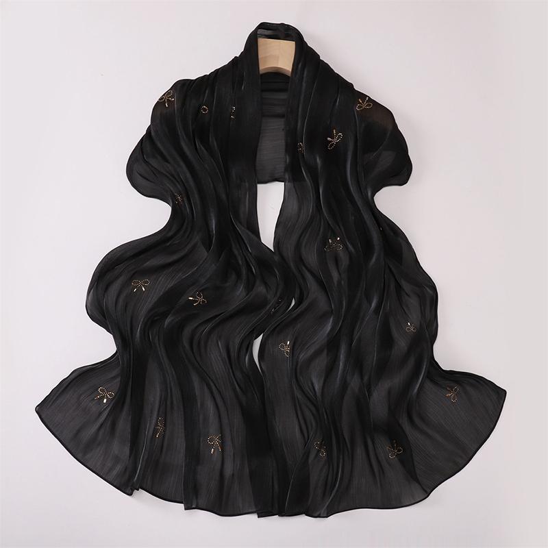 Women's Plain Butterfly Pattern Chiffon Hijab Shawls Long Bling Bling Wrap Ramadan Muslim Hijab Bufandas Female Islamic Turban