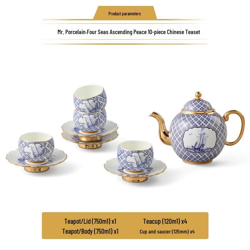 Yong Feng Yuan Sishing Ping 10-Piece Porcelain Chinese Tea Set