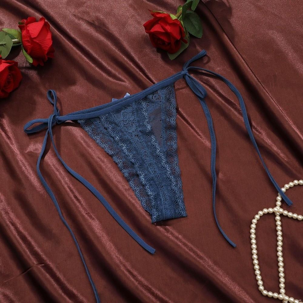 Adjustable Waist Strap Bow Lace Flower Transparent Briefs Female Lingerie Romantic T Panties Gift