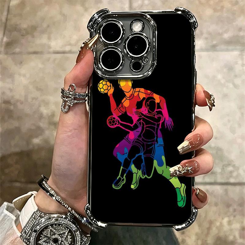 Handball Sport Plating Phone Case For Iphone 16 17 Pro Max Air 16E 14 15 Plus 12 13 Mini Anti-Fall Airabag Cover