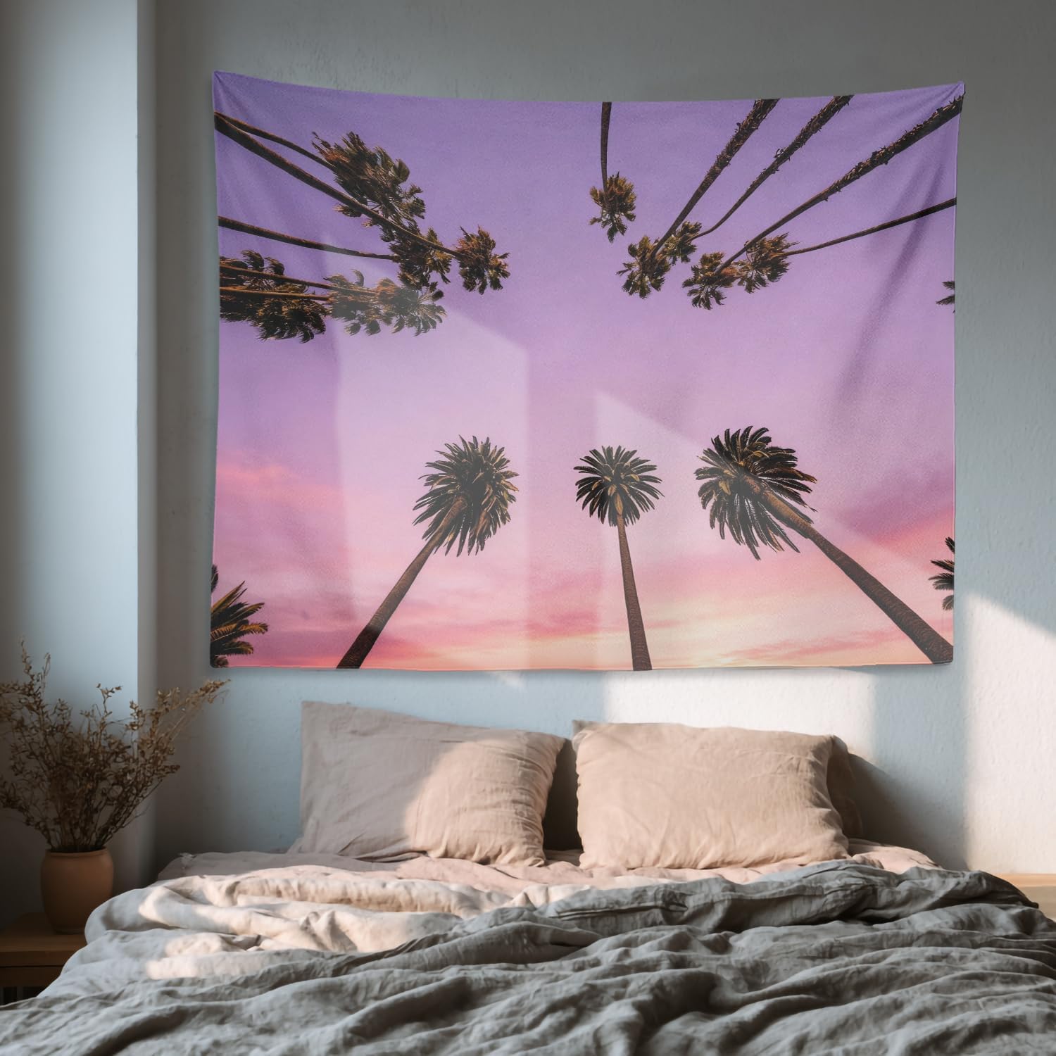 

Palm Trees Tapestry Pink Sunset Beach Wall Art Psychedelic Sky Decor for Bedroom Living Room 74x94cm(29x37in)