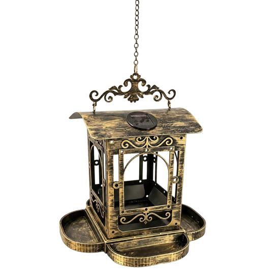 Solar Bird Feeder for Outdoors Hanging Retro Carriage Shaped Metal Wild Bird Feeders
