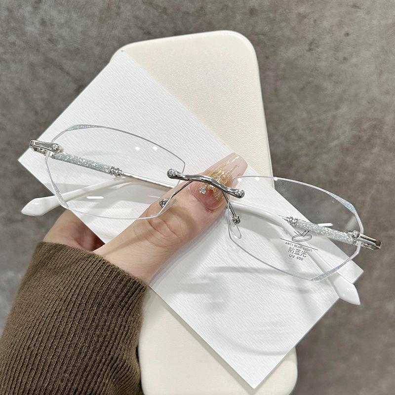 Fashionable Anti-Blue Light Women's Rimless Reading Glasses - Age-Reducing, Ultralight Metal with Fine Shimmer