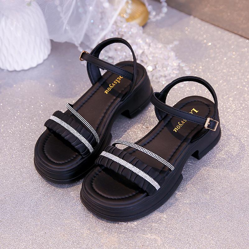 

женские сандалии на толстой подошве большого размера 2025 лето новые повседневные маффины стразы пляжные женские универсальные сандалии 34 чёрный