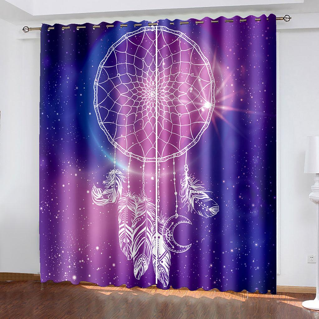 Living Room Darkening Blackout Curtains Purple Dream Catcher Window Curtains Polyester Thermal Insulated Drapes Decor