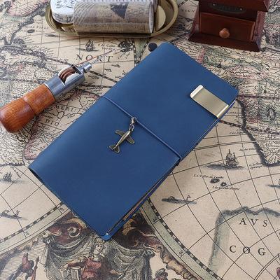 Hot Retro Genuine Leather Traveler Notebook Notepad Stationery Creative Handbook Top Layer Cowhide Journals Customize Gift Diary (Blue,S/13.5*10.5CM)