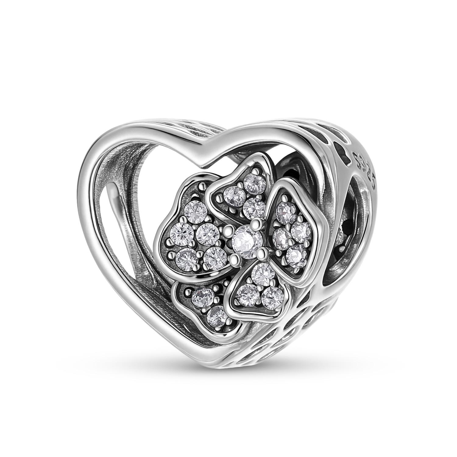 S925 sterling silver inlaid zircon heart-shaped hollow wreath beaded bracelet DIY jewelry accessories beads large hole beads S925 sterling silver