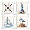 4-delige Set, Nautische Kussenhoes met Oceaan Thema, Zeilboot Vuurtoren Patroon Home Decor Kussenhoes, Verkrijgbaar In Drie Maten
