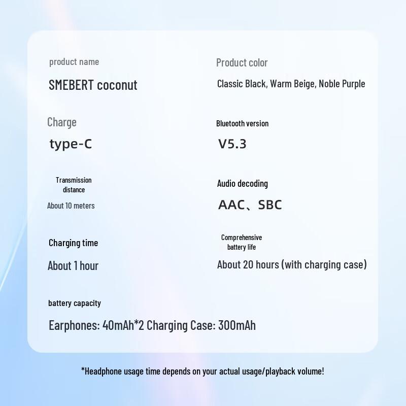 Shumanbert Coconut Ball Ear-Hook Bluetooth Earbuds