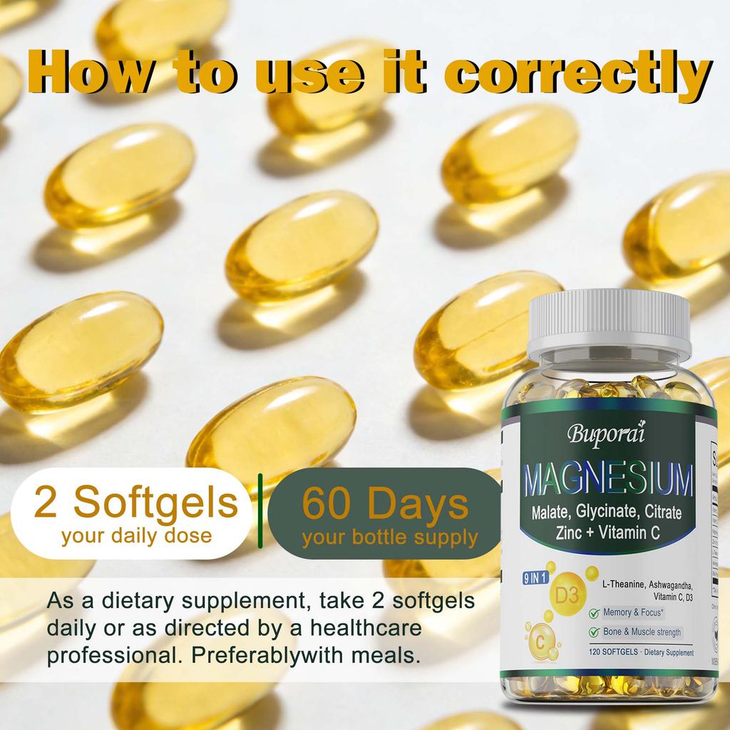 Magnesium Complex Supplement, Containing Vitamin C, Zinc, Antioxidant, Immune-boosting, Mood-soothing, and Nutrient-absorbing, for Adults.