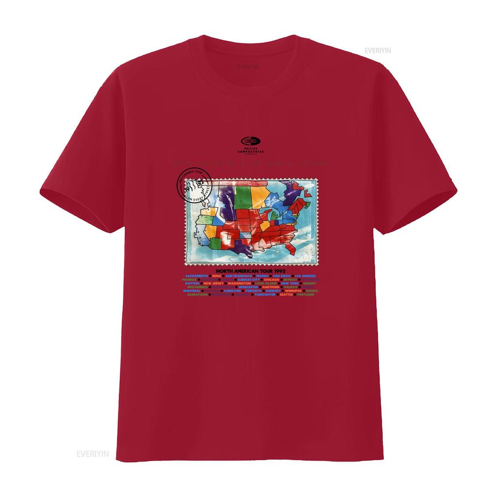 1992 Dire Straits on Every Street Tour North American Map Design T shirt vintage Washed Stretched Casual streetwear Stylish