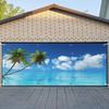 CSFOTO 7x16ft Hello Summer Garage Door Decorative Banner Blue Sky Beach Tropical Palm Tree Garage Decorative Mural Wallpaper Aloha Luau Theme Summer