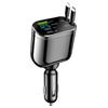 Five-in-One Car Charger with Digital Display and Retractable Cable, PD Fast Charging, and Cigarette Lighter Adapter