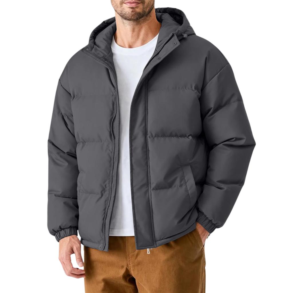 Men's Oversized Casual Down Jacket With Long Sleeves And Hood