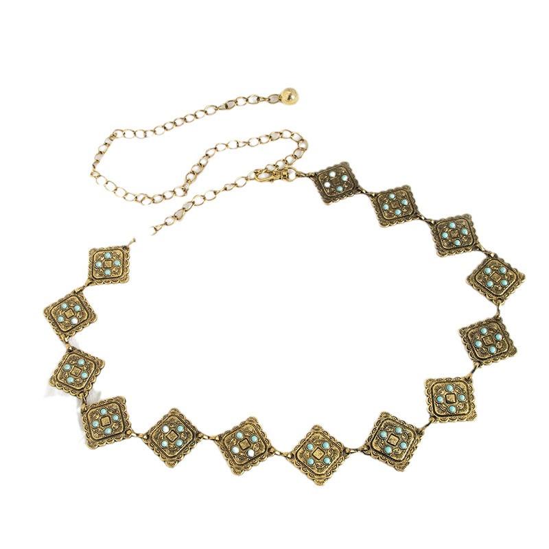 New Retro Turquoise Bohemian Metal Waist Chain for Women Elegant Exquisite Fashionable Waist Chain Belt