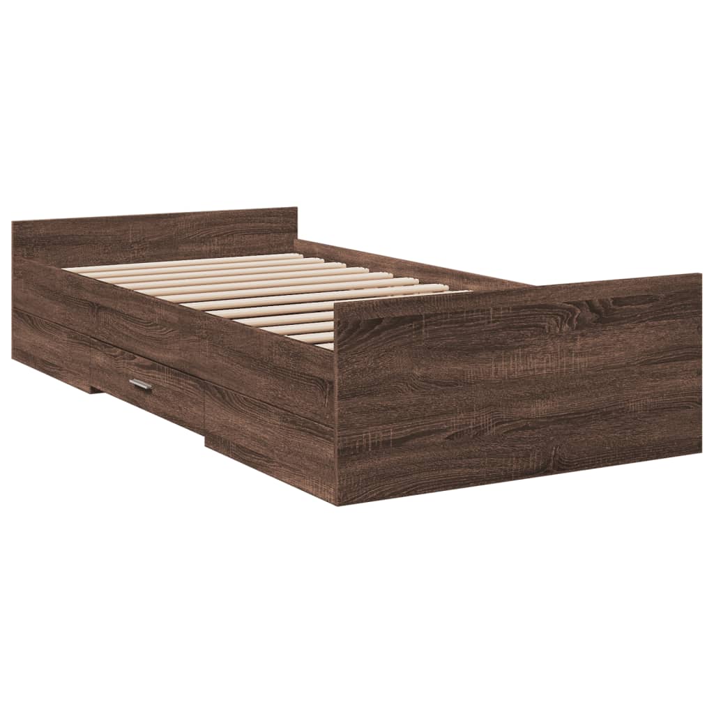 Bed Frame with Drawers Brown Oak Effect 75 x 190 cm