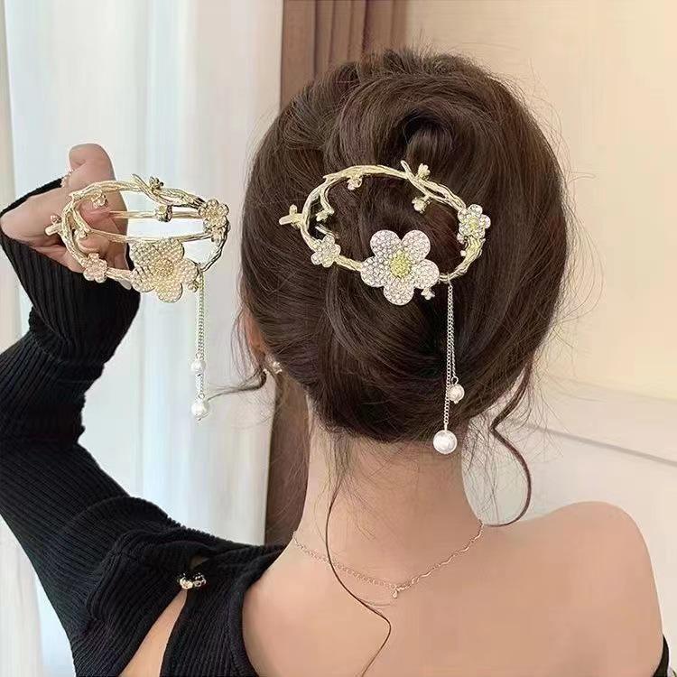 Antiker Stil Blume Quaste Haarnadel: Eleganter Twist-Clip & Dutt-Hochsteckfrisur für Frauen