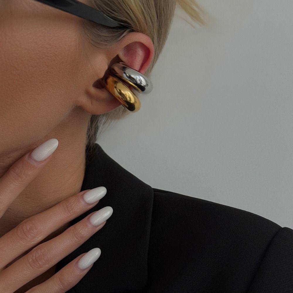Hip Hop Stainless Steel C Shape Ear Cuff Golded Silver No Piercing Earrings Metal Thick C-shaped Ear Clip Party