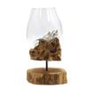 Large Molten Glass Bowl On Wood Stand
