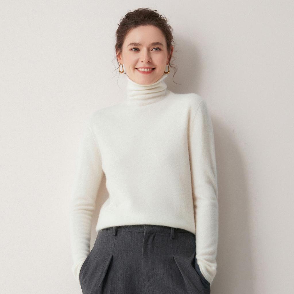 Le Ka Sha Women's 100% Pure Cashmere Turtleneck Pullover, Autumn/Winter 2026, Rolled Edge, 12-Gauge Knit Base Layer.