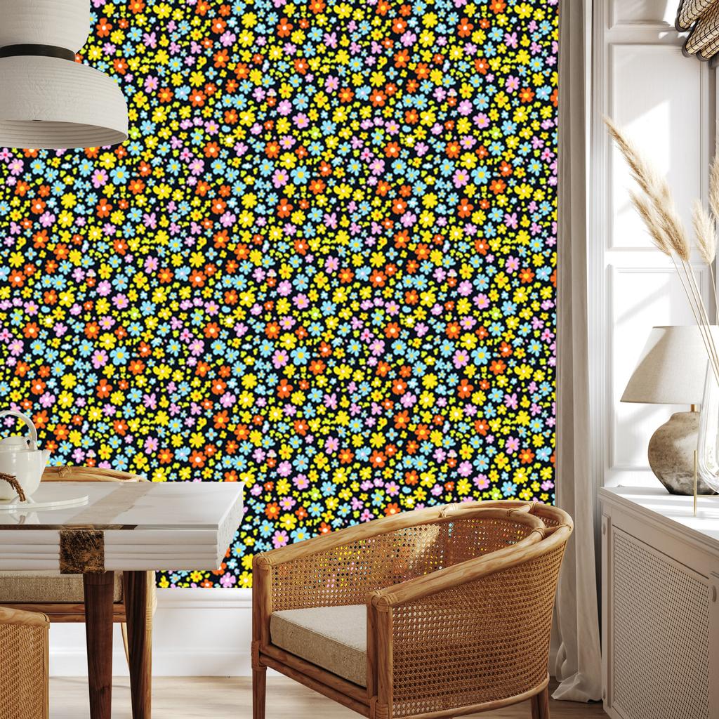 Yellow and Turquoise Flowers Wallpaper for Living Room and Bedroom 50x1000