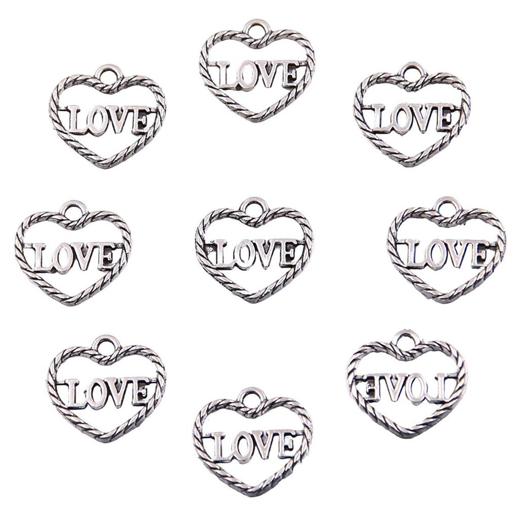 Vintage Silver Heart Pendant with 'Love' Letters - Creative Handmade Jewelry Accessory