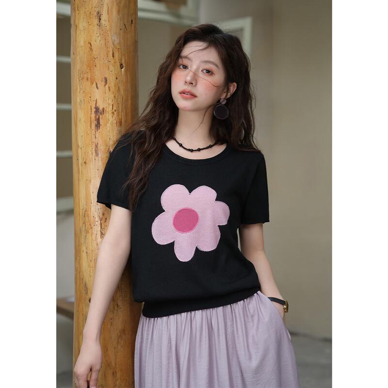 

Mishu Women s Floral Knit Short Sleeve T-Shirt One Size