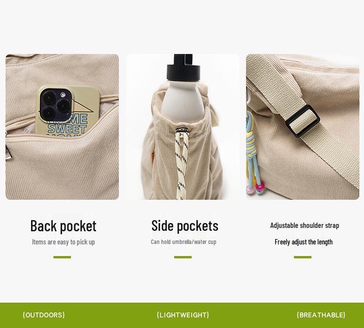 Korean Style Large Capacity Corduroy Shoulder Crossbody Bag - Simple & Fashionable Underarm Design