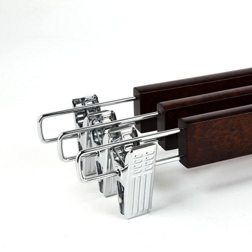 Amber Home Wooden Pants and Skirt Hangers, Set of 10, for Pants and Slacks, Shape-Retaining, Non-Slip, Adjustable, Strong Clips, Wrinkle-Resistant, Ro