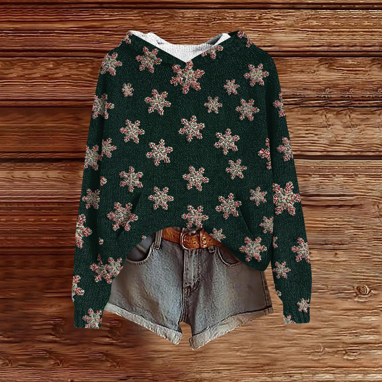 Женский модный повседневный трикотажный худи с длинным рукавом и рождественским принтом L 2326₽