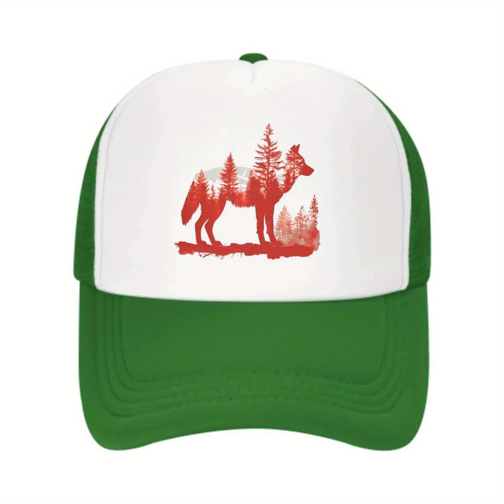 Wolf Forest Silhouette Print Trucker Hat Casual Adjustable Baseball Cap Outdoor Sun Protection