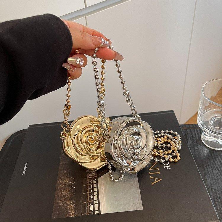 Acrylic Lipstick Bags For Wommen Shoulder Bag Fashionable Flower Shaped Elegant Handbags Beads Chain Shoulder Crossbody Party